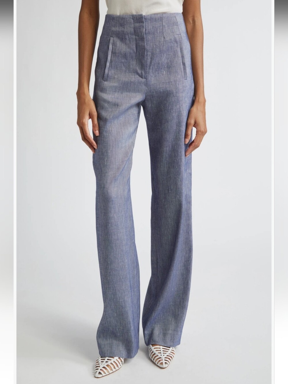 Veronica Beard Jude Wide Leg Linen Blend Pants